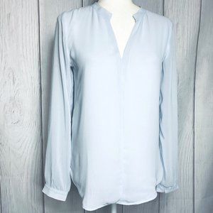 Ann Taylor Sky Blue Sheer Long Sleeve Blouse